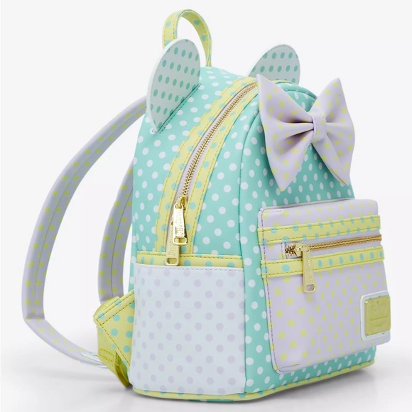 Loungefly Disney Minnie Mouse Pastel Polka Dot Mini Backpack - Picture 2 of 4